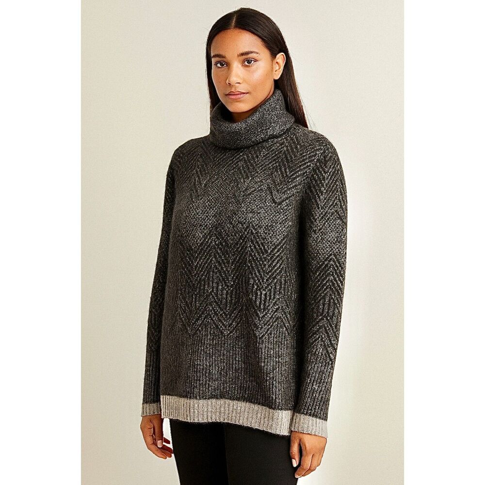 inHabit Merino Wool Chevron Print Exposed Seams Cowl Neck Sweater S